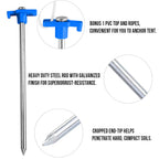 Abccanopy 15 Inch Tent Stakes 10 Pcs Non-Rust Metal Ground Anchors, Heavy Duty Spikes With 4 Ropes For Outdoor Camping, Blue
