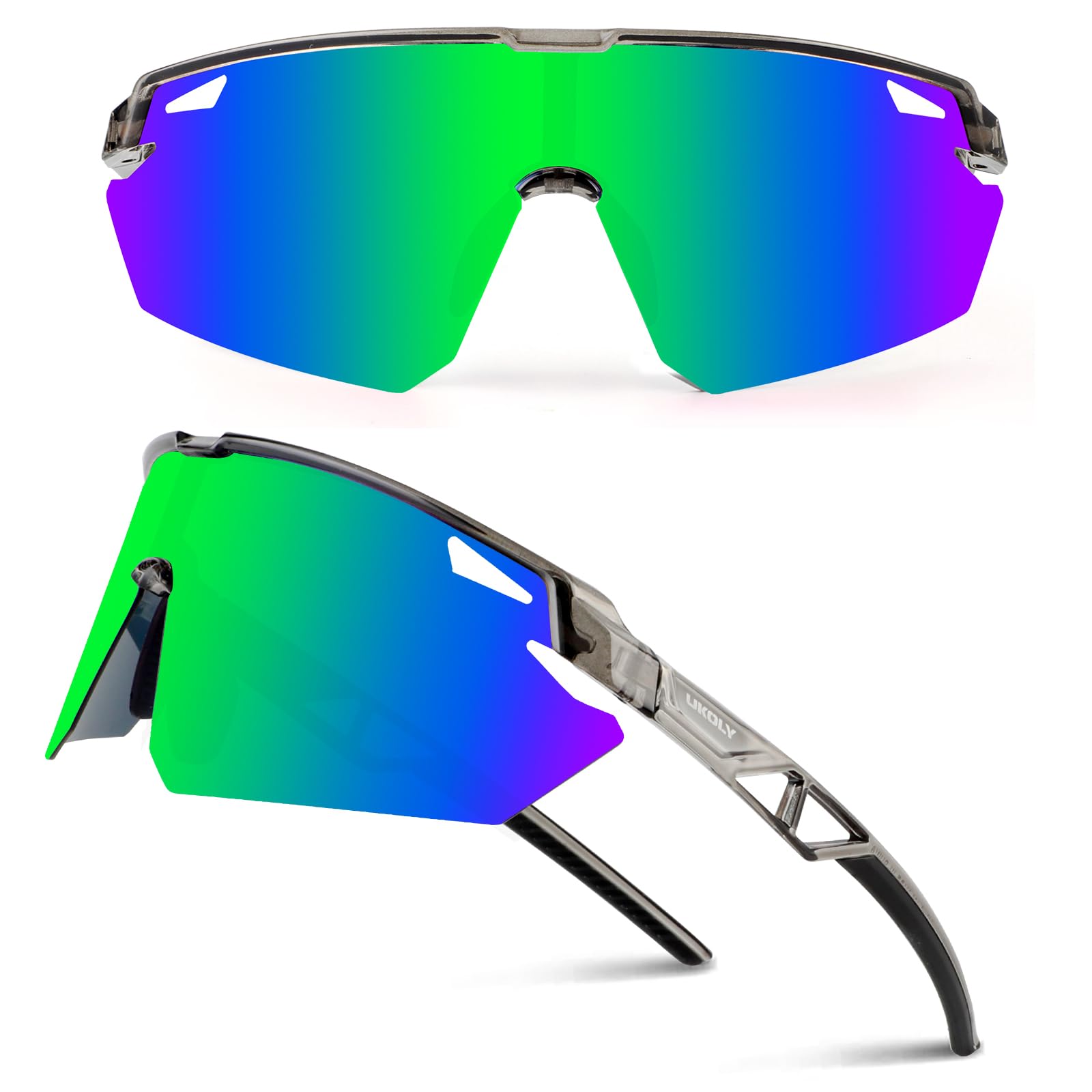 Ukoly Polarized Sports Sunglasses for Men Women,Sun Glasses for Running Cycling Baseball Fishing Golf UV400 Protection (Gray fra
