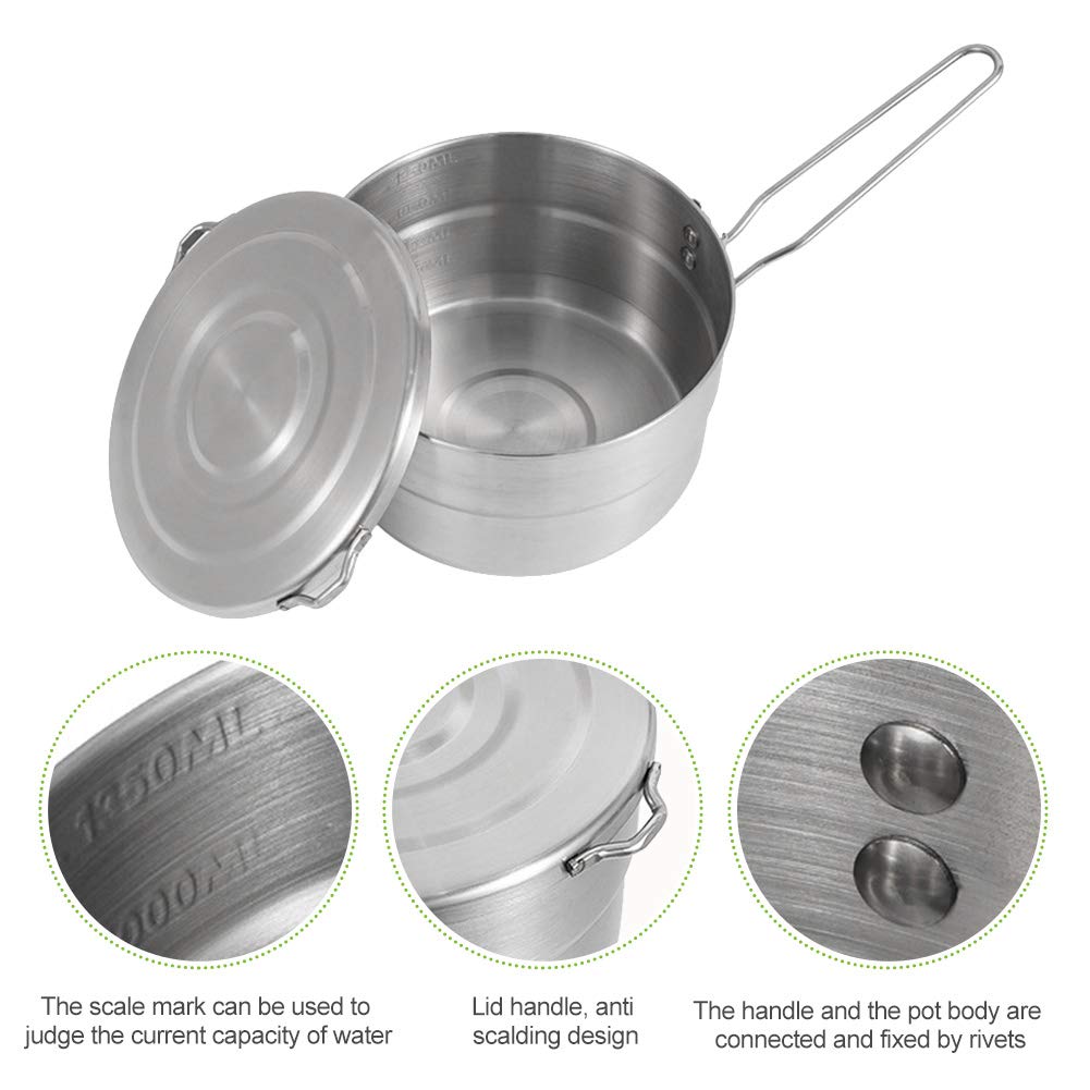 Denpetec Stainless Steel Camping Cook Pot With Lid And Folding Handle Camping Cookware 1.5L Large Capacity Bento Pot For Camping