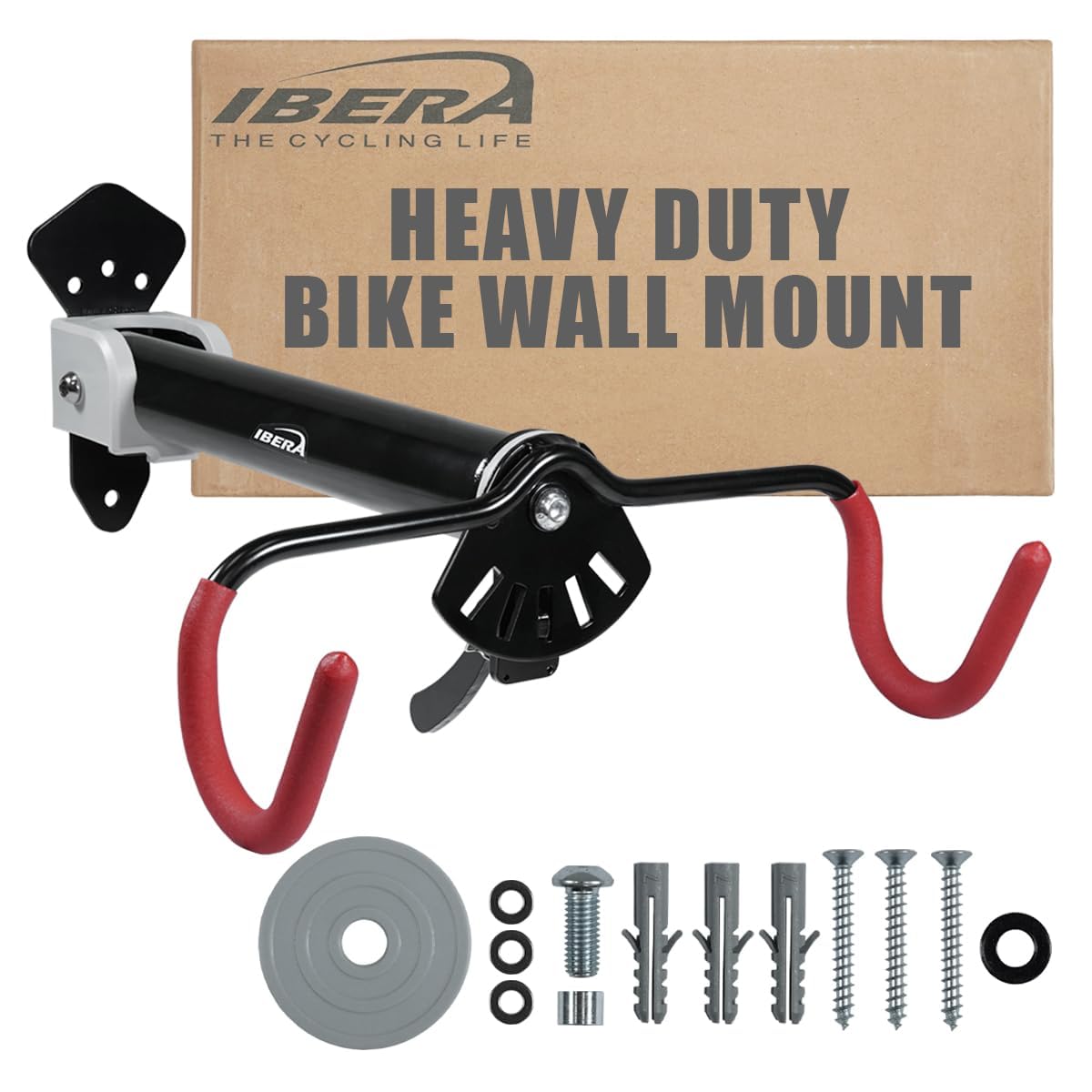 Ibera Bike Wall Mount - Adjustable Frame Holder & Soft Rubber Cradles - Garage Bike Rack for Road, MTB, Kids, Hybrid Bikes - Eas