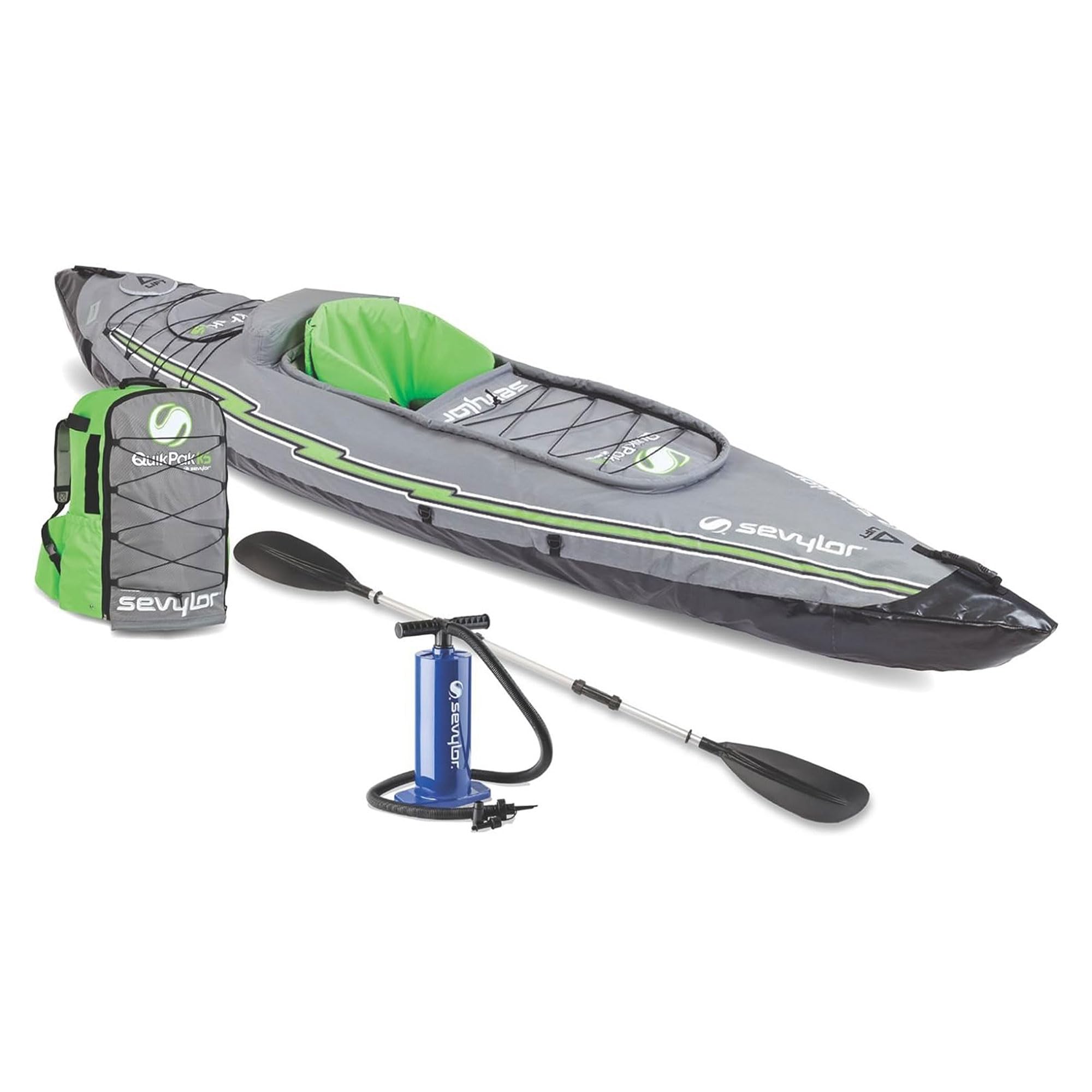 Sevylor Quickpak K5 1-Person Inflatable Kayak, Kayak Folds Into Backpack With 5-Minute Setup; Hand Pump And Paddle Included