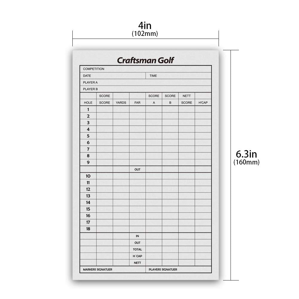 Craftsman Golf 10Pcs 6.3 X 4 Inch Golf Score Sheet Golf Scorecards Record Score Keeper Card Track Golf Stats
