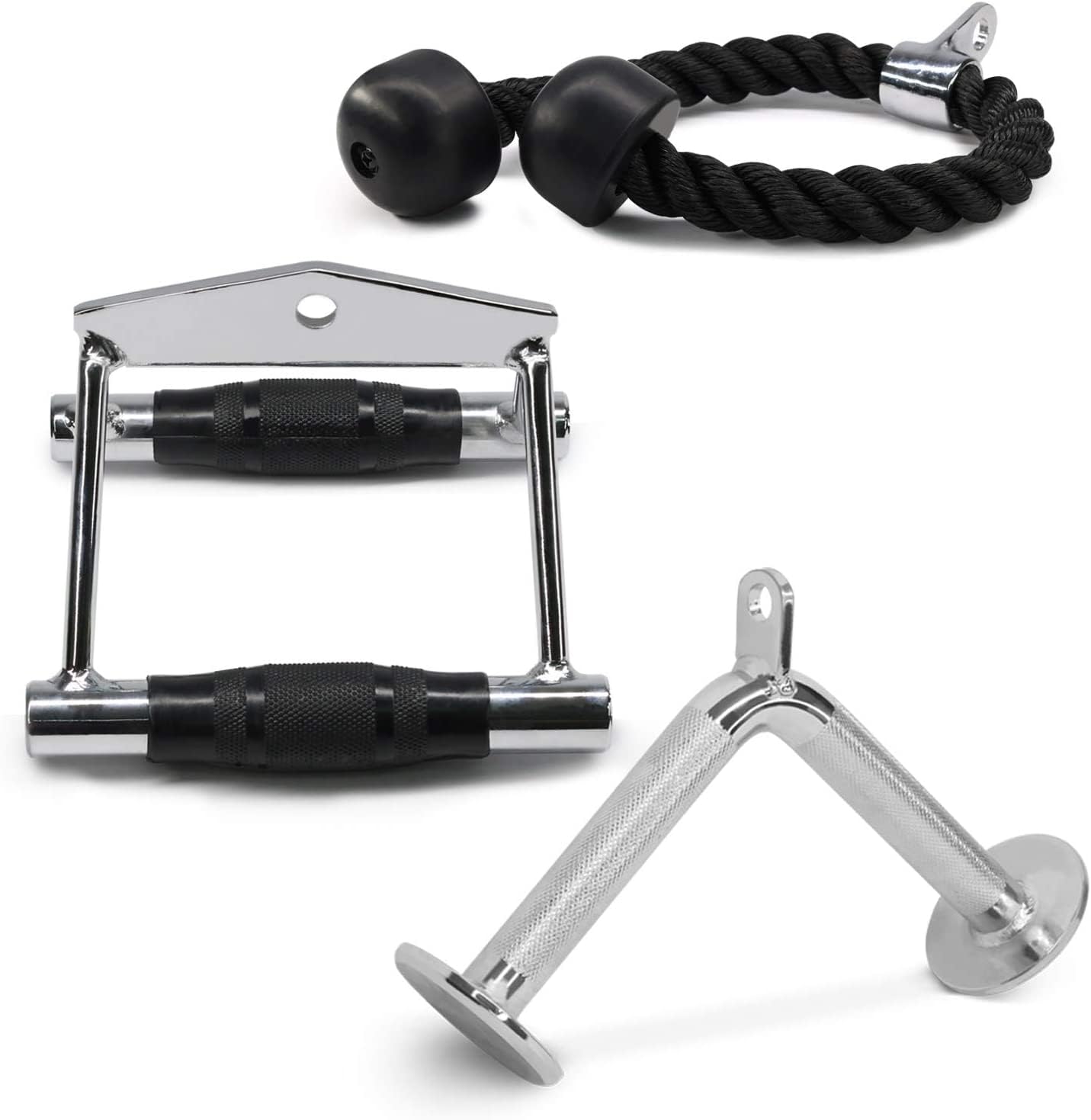 Yes4All Double D Row Handle Cable Attachment - Non Slip Handle & 360    Steel Swivel (Optional) (I - Double D Handle+Triceprope+