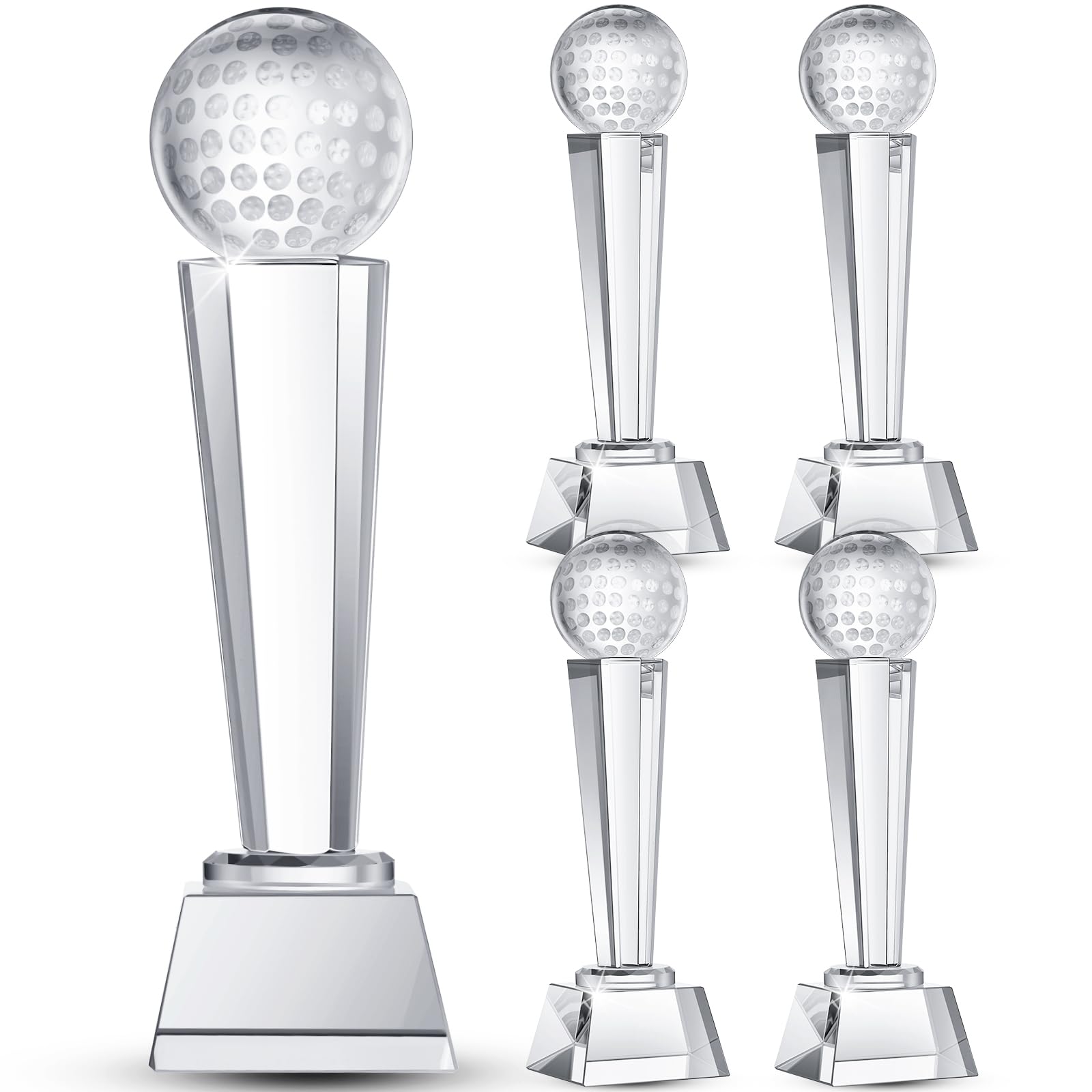 Meooeck 4 Pcs Crystal Glass Trophy with Gift Box 9.1 x 2.8 Inch Champion Award Paperweight for Desktop Large Table Decor for Tou