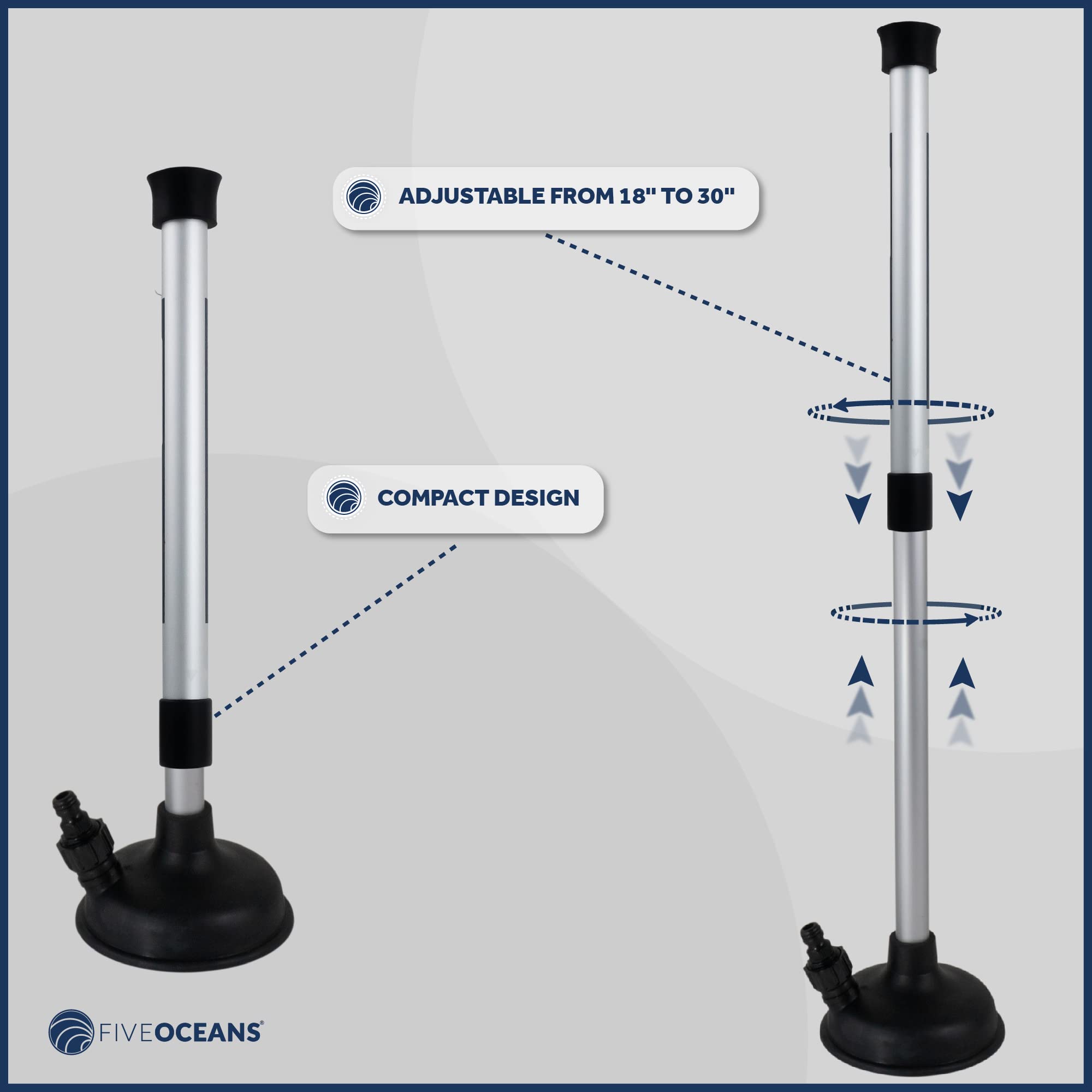 Five Oceans Inboard Motor Muff, Universal Inboard Motor Flusher, Black Pvc Marine Grade Round Cup Muff, Telescoping Shaft Adjust