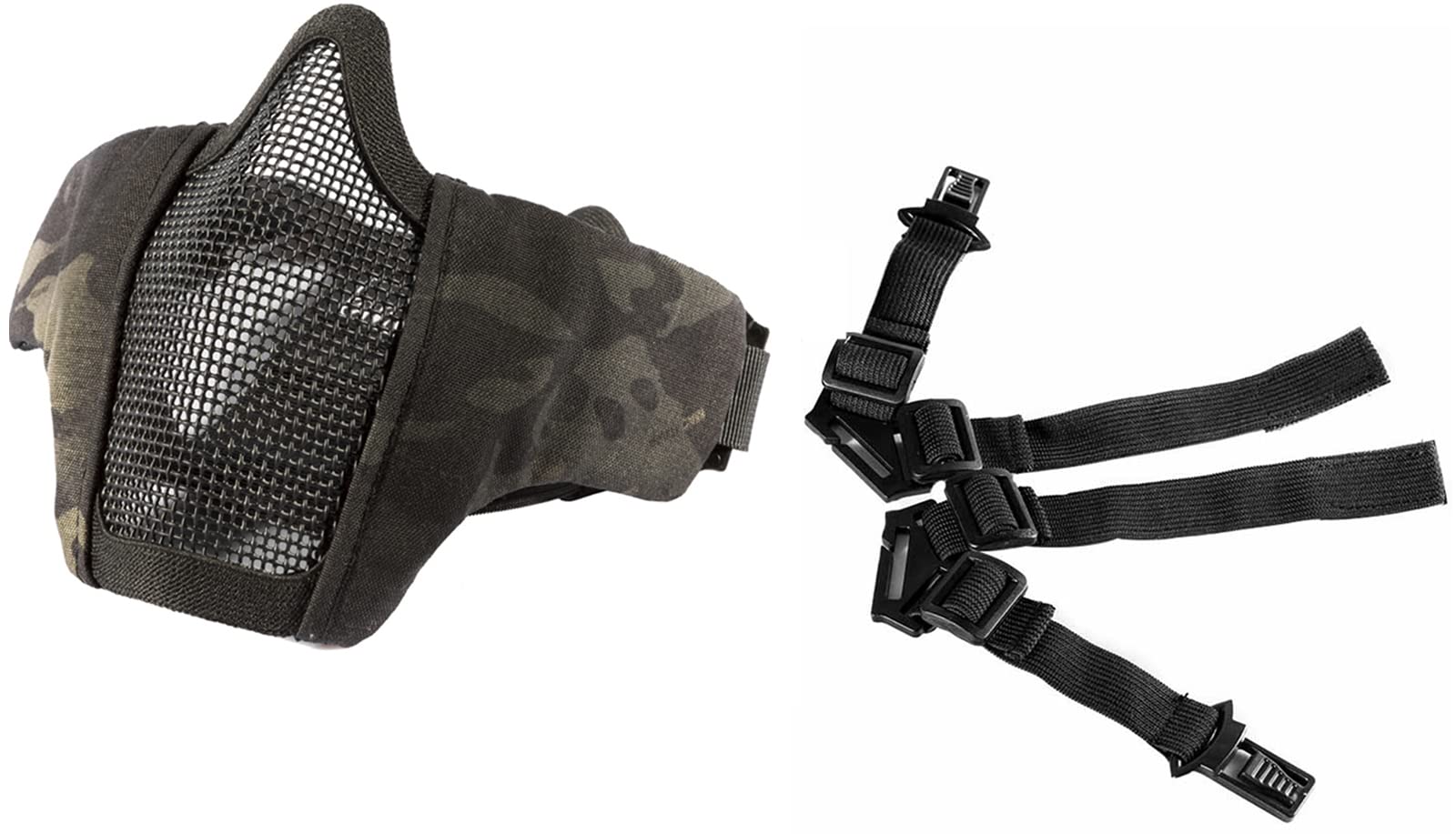 OneTigris 6 Foldable Half Face Mesh Mask Style Comfortable Adjustable Tactical Lower Face Protective Mask (Camo Black)