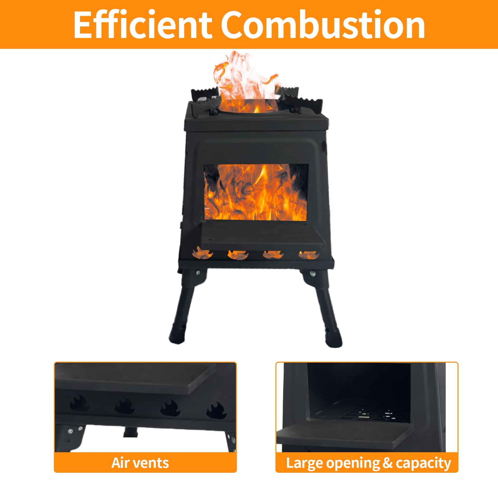 Upgraded Small Camp Wood Stove With Carrying Case, 13.8Inch Black Woodstove Portable Camping Stove, Durable Iron Wood Burning St
