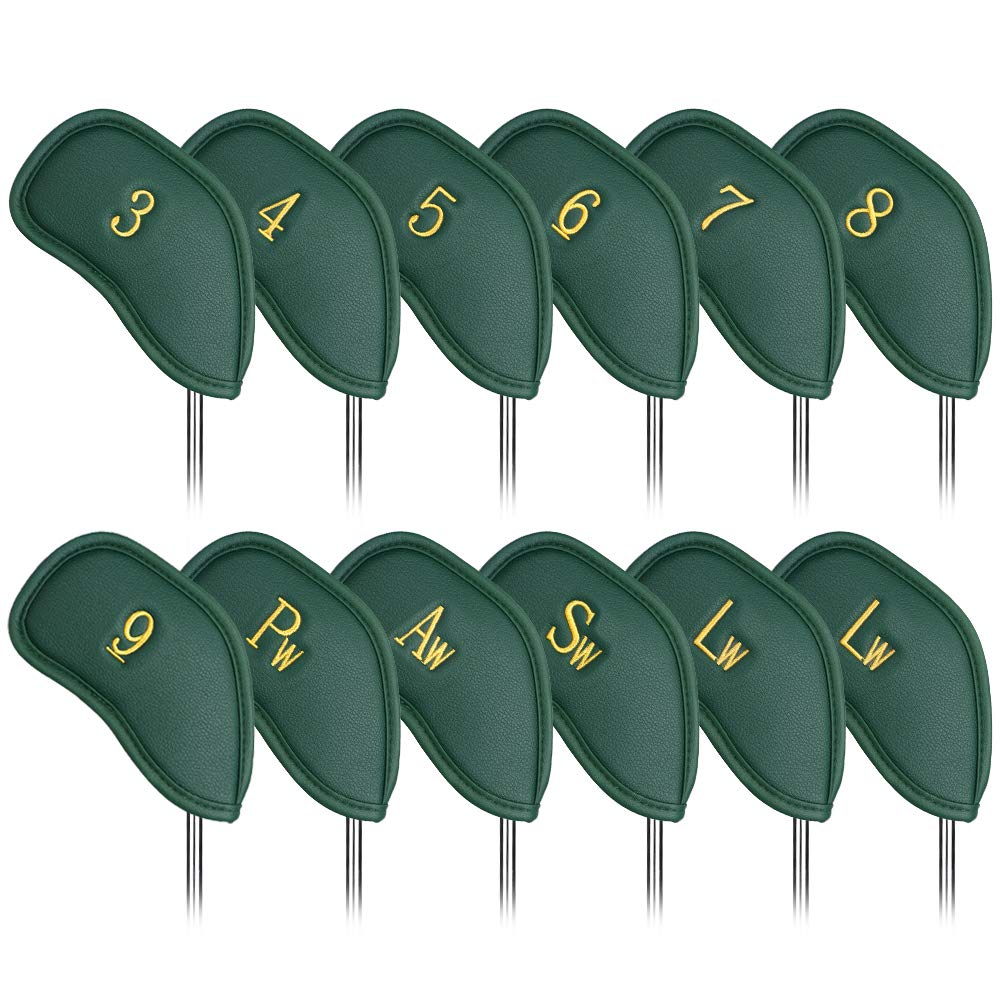 Craftsman Golf 12Pcs Thick Synthetic Leather Green Golf Iron Head Covers Set Headcover Fit All Brands Callaway Ping Taylormade C