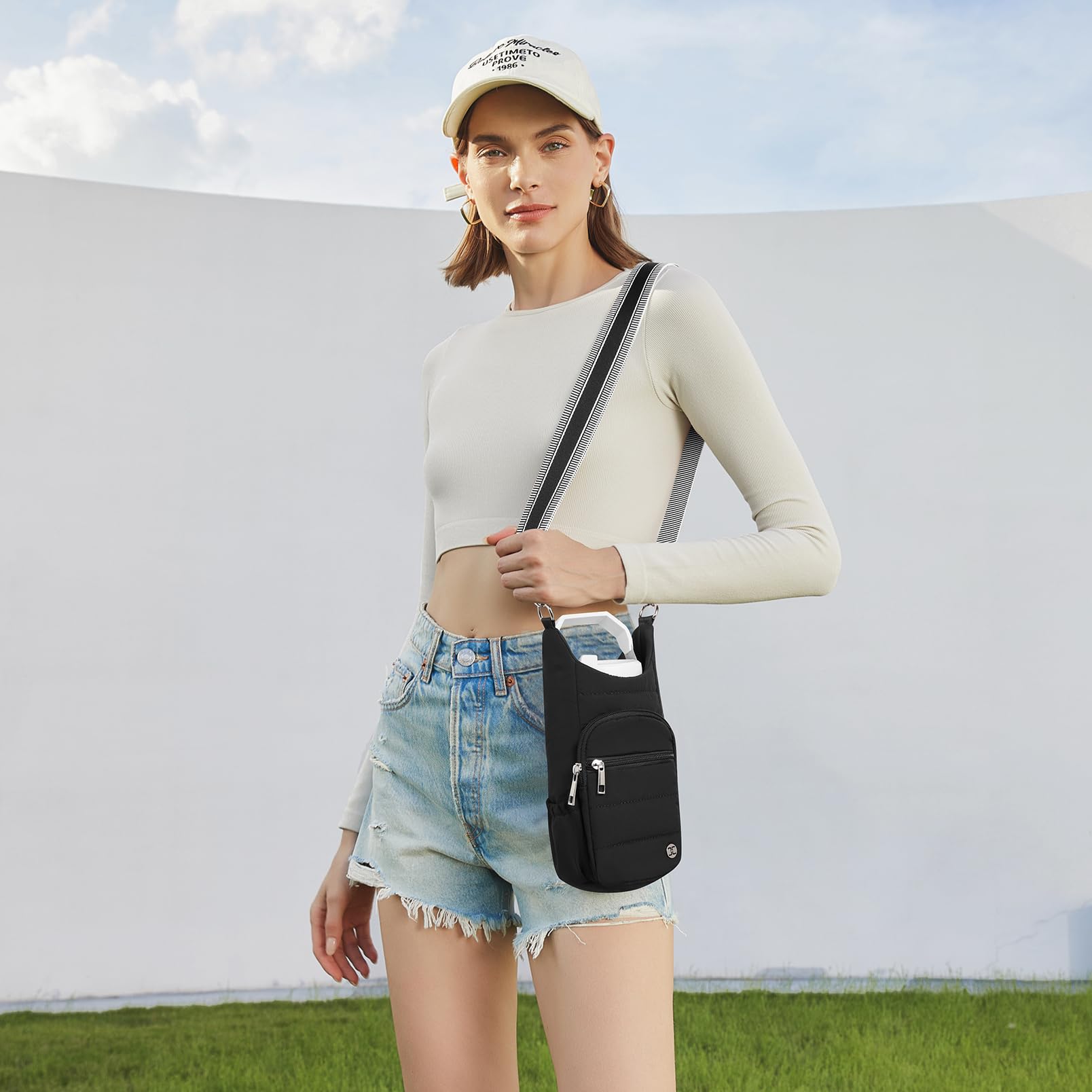 Telena Water Bottle Holder With Strap Crossbody Bags For Women For Walking, Hiking, Cycling Black