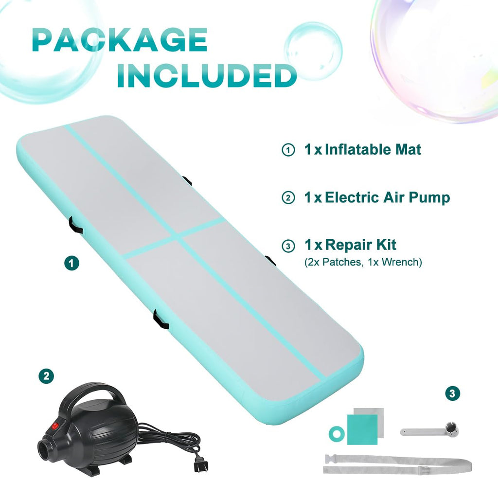 Kikilive Inflatable Air Gymnastics Tumbling Mat 10Ft, Air Tumble Track Mat 4 Inches Thickness With Electric Air Pump For Home Us
