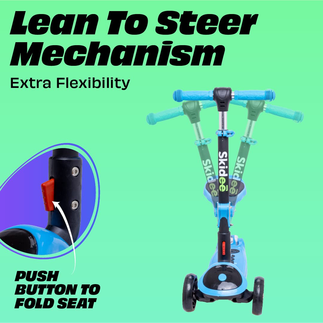 SKIDEE Kick Scooter for Kids Ages 3-5 | Foldable 3 Wheel Scooter with Lean-to-Steer, Adjustable Height, Removable Seat & LED Lig