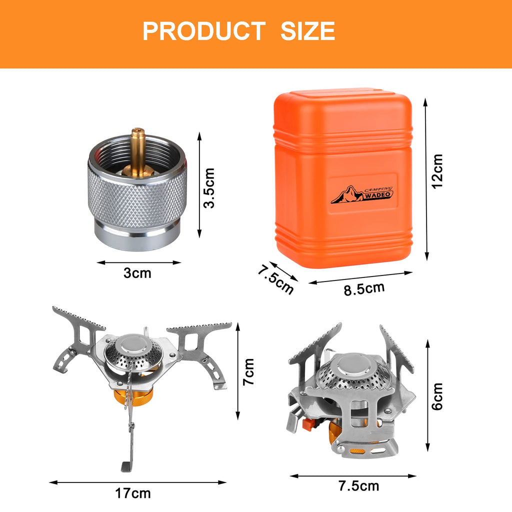 Wadeo Camping Gas Stove, 3700W Portable Backpacking Stove With Piezo Ignition, Portable Burner, Camping Stove Adapter And Carryi