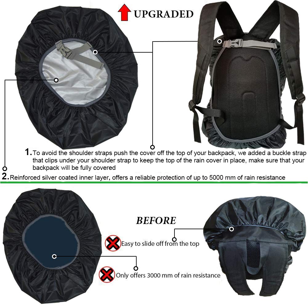 Evotopf Waterproof Backpack Rain Cover With Adjustable Anti Slip Buckle Strap & Sliver Coating Reinforced Inner Layer For Campin