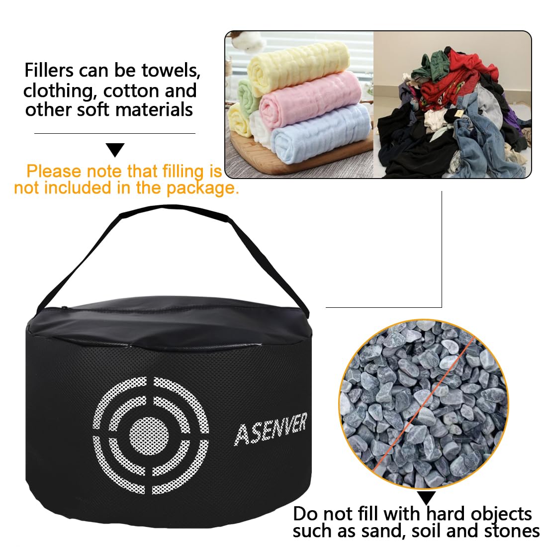 Asenver Black Golf Impact Bag Silent Golf Swing Trainer Golf Smash Bag Portable Power Hitting Bag Golf Training Aid