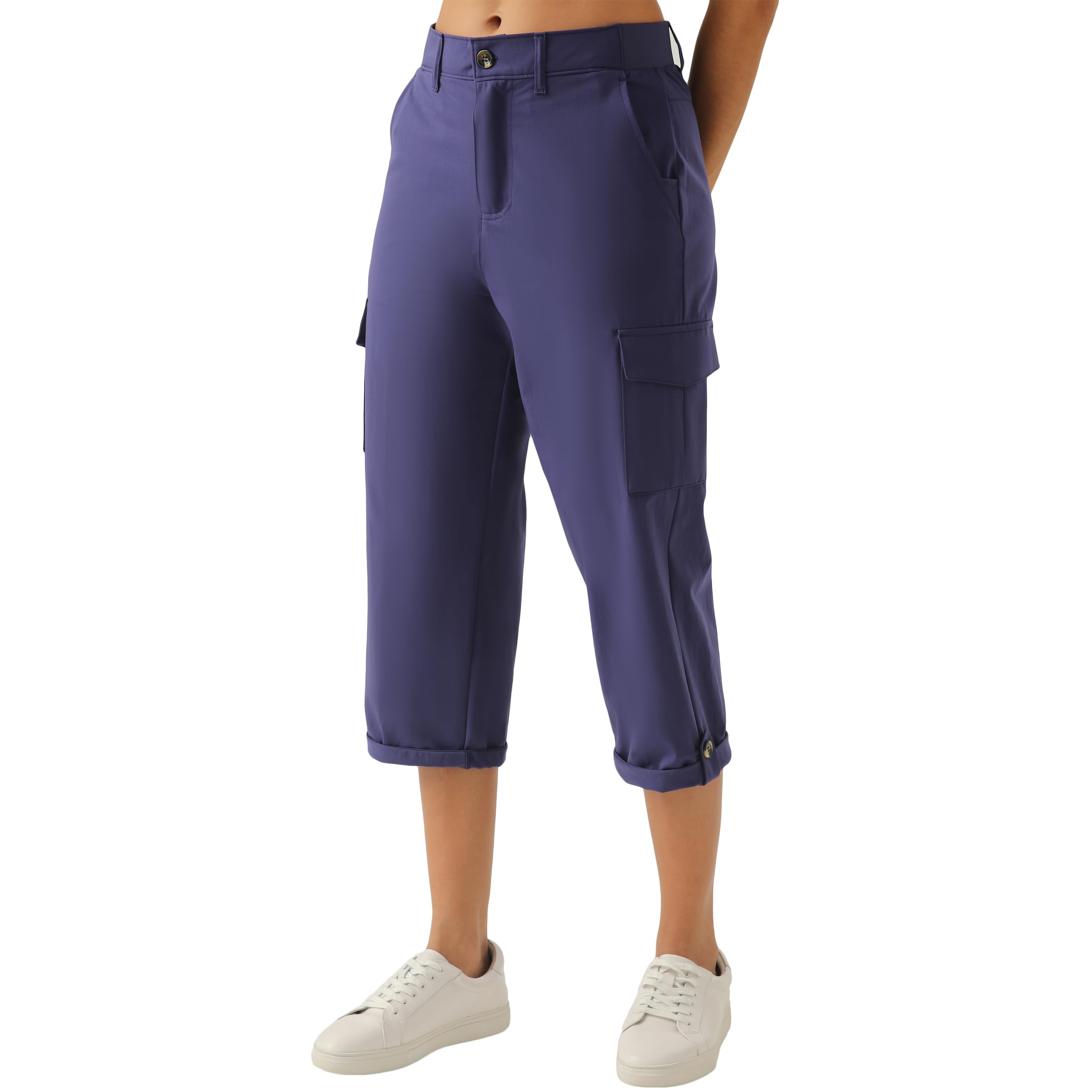 zsenoxaxi Womens Hiking Capri Pants Lightweight Stretchy Cropped Cargo Pants with Pockets for Outdoor Casual Travel(Twilight,XX