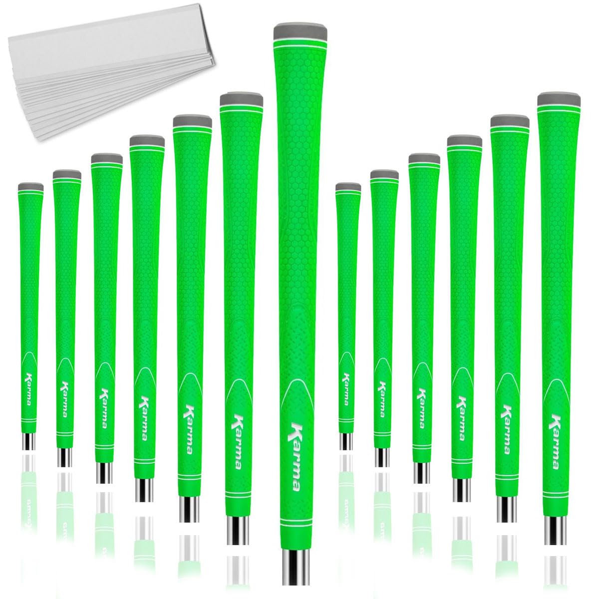 Karma Neion II Green Golf Grips for Men, Standard Size, 13 Pack with 13 Golf Grip Tape Strips