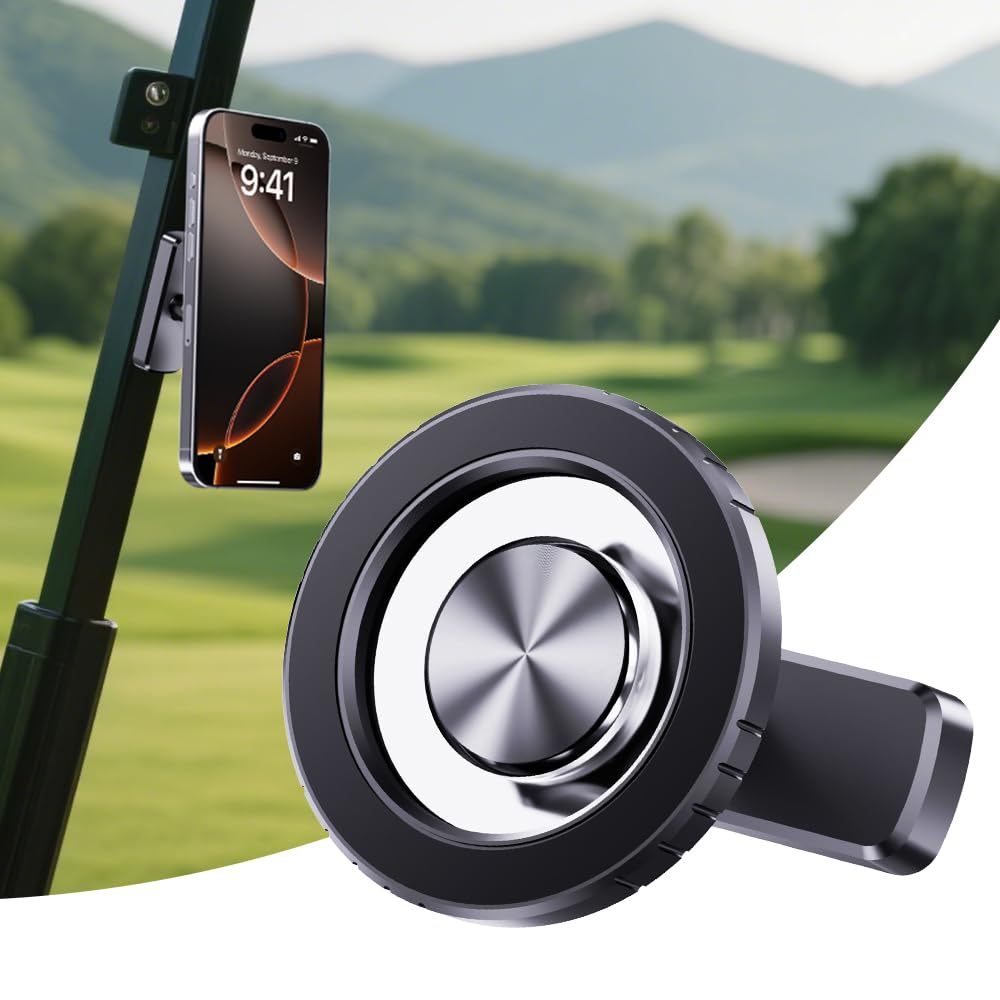 Magnetic Golf Cart Phone Holder, Golf Cart Phone Mount with N52 Magnets Compatible with EZGO Club Car Yamaha, 360 Rotation, Comp