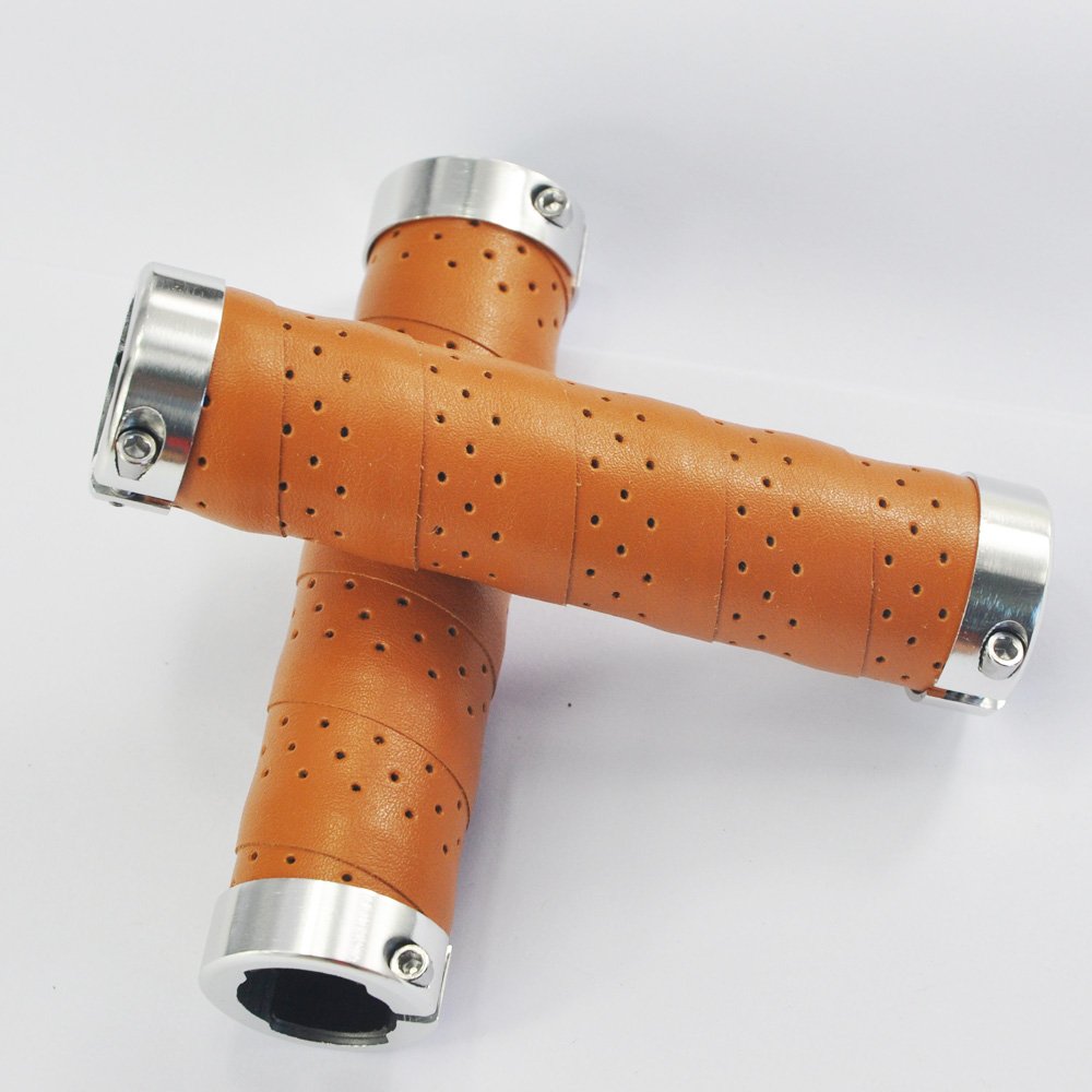 Upanbike Bike Grips Leather Double Lock On Fit 22.2Mm Handlebar Grips For Mountain Bike Road Bicycle