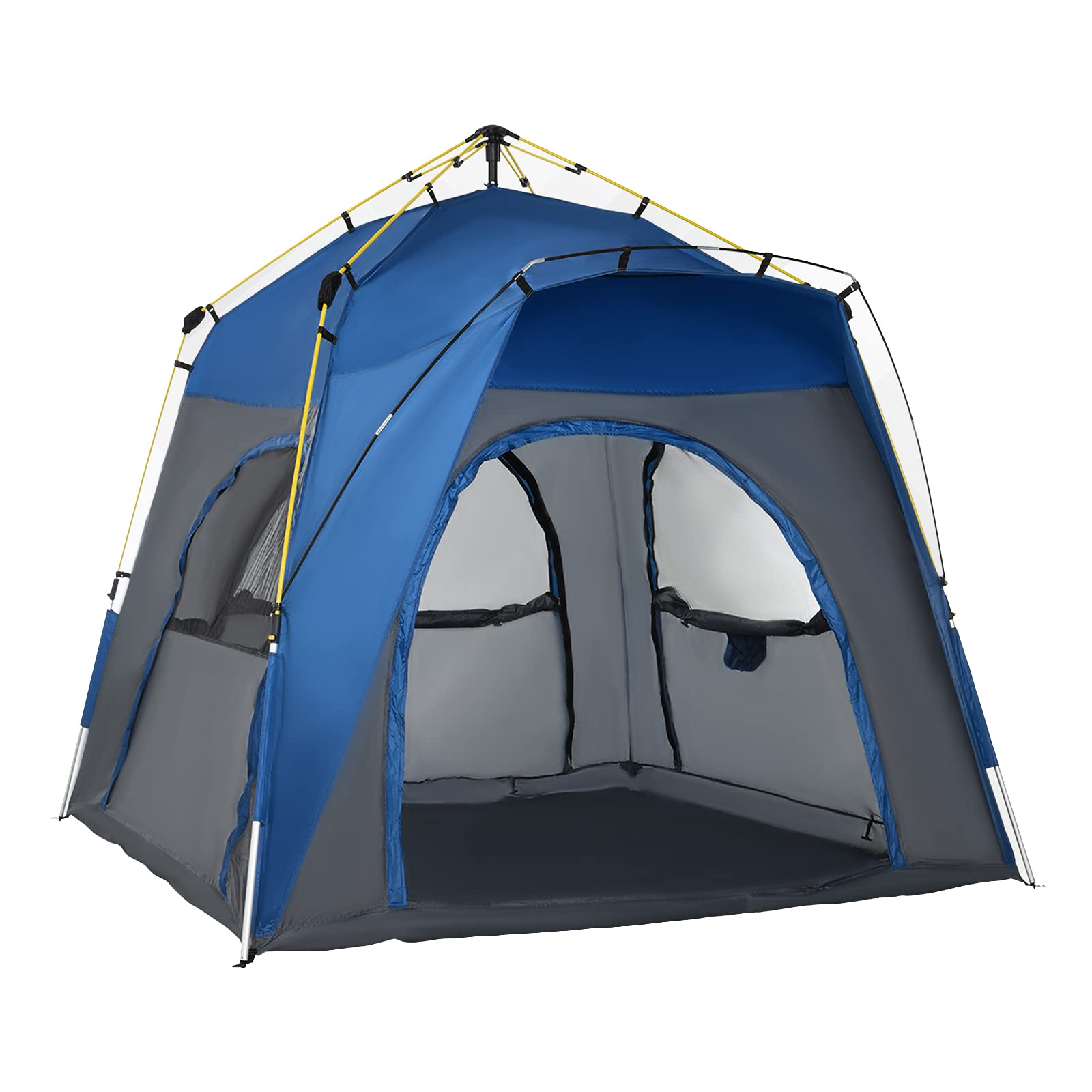 Outsunny Camping Tents 4 Person Pop Up Tent Quick Setup Automatic Hydraulic Family Travel Tent w/Windows, Doors Carry Bag Includ
