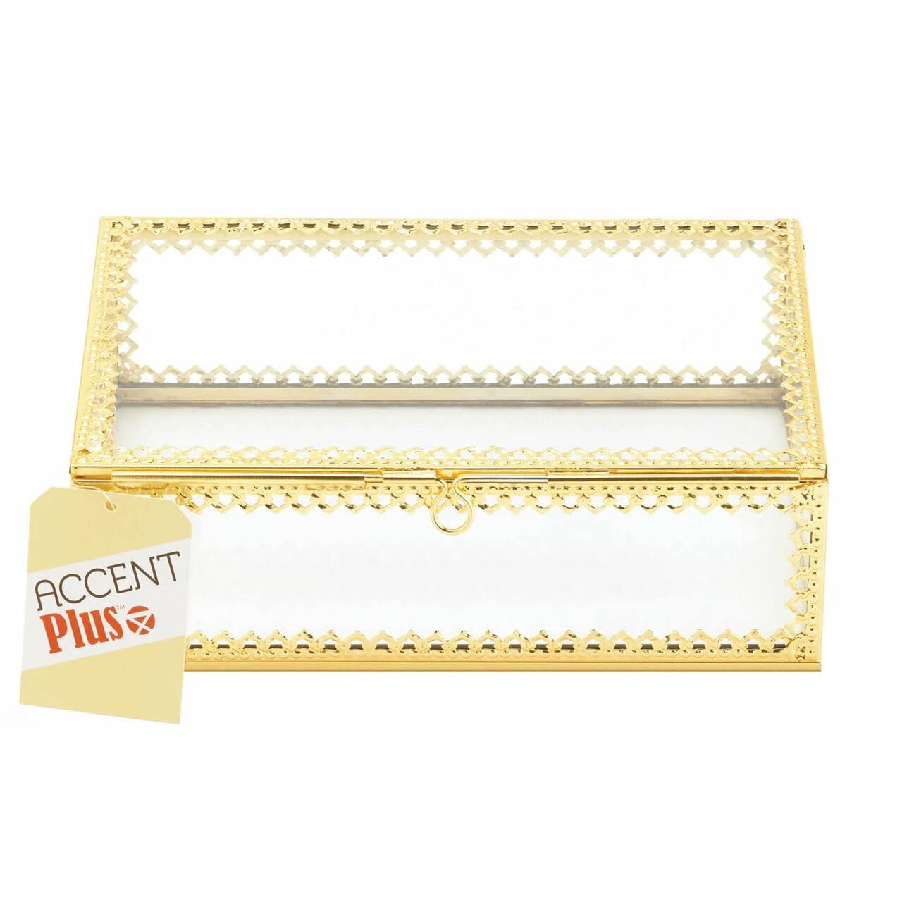 Accent Plus Glass Jewelry Box With Gold Frame