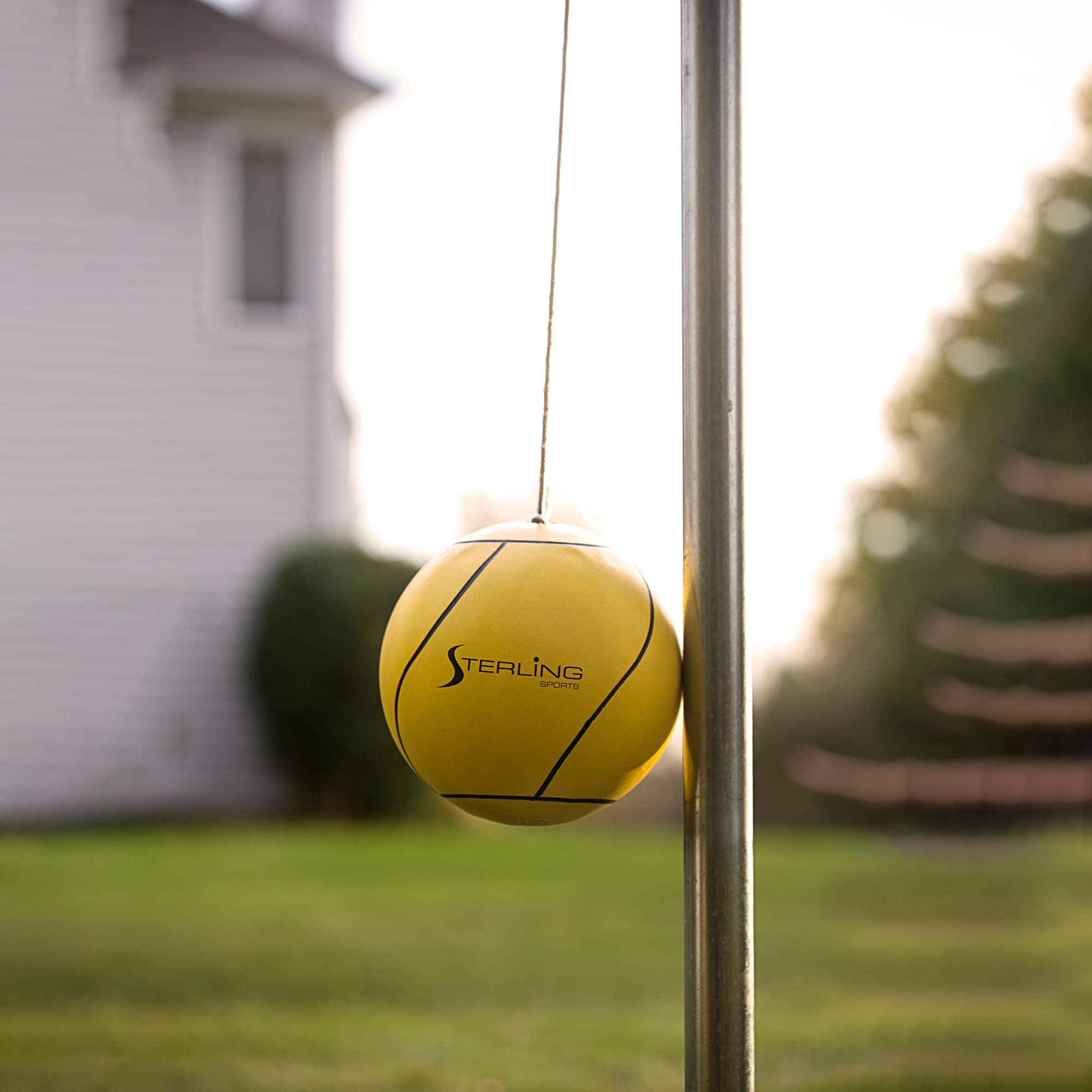 Sterling Sports Compact Tetherball Set For Outdoor Backyard With Ball And Rope Set, 9' Metal Pole, Air Pump Included