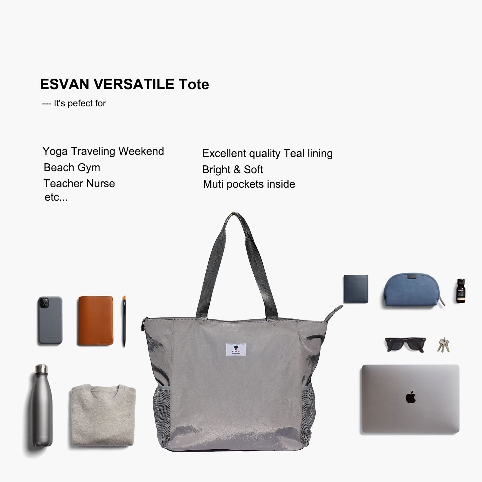 Esvan Yoga Mat Bag Yoga Tote Carrier Shoulder Bag Carryall Tote For Office,Yoga,Pilates,Travel,Beach And Gym (F Gray)