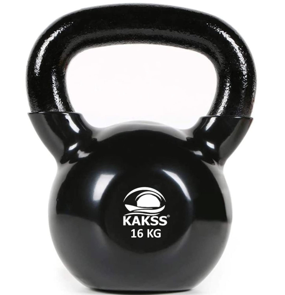 Kakss Vinyl Half Coating Kettle Bell For Gym & Workout (Proudly Made In India) (Blk_16Kg)