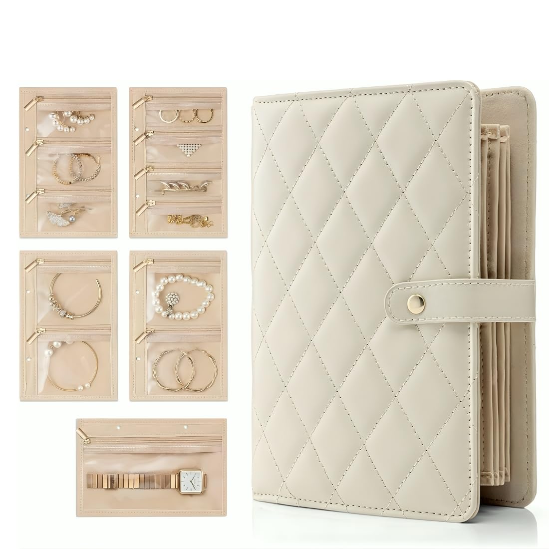 ANYSENT Travel Jewelry Organizer Case,Portable Checkered Jewelry Storage Bag,Velvet Lined Zipper Pouch for Earrings,Necklaces Ri