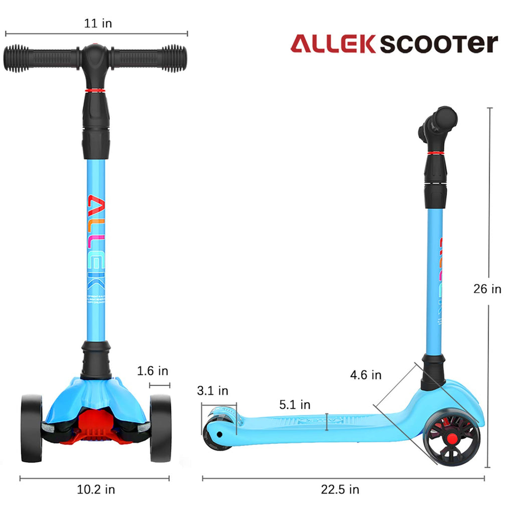 Allek Kick Scooter B02, Lean N Glide Scooter with Extra Wide PU Light-Up Wheels and 4 Adjustable Heights for Children from 3-12