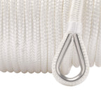 Novelbee 3/8 Inch X 200 Feet Double Braid Nylon Anchor Line With Stainless Steel Thimble And Plastic Chuck (White)