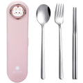 DEVICO Travel Utensils with Case Cute, Reusable Silverware for Lunch, Portable Cutlery Set, 18/8 Stainless Steel Fork Spoon Chop