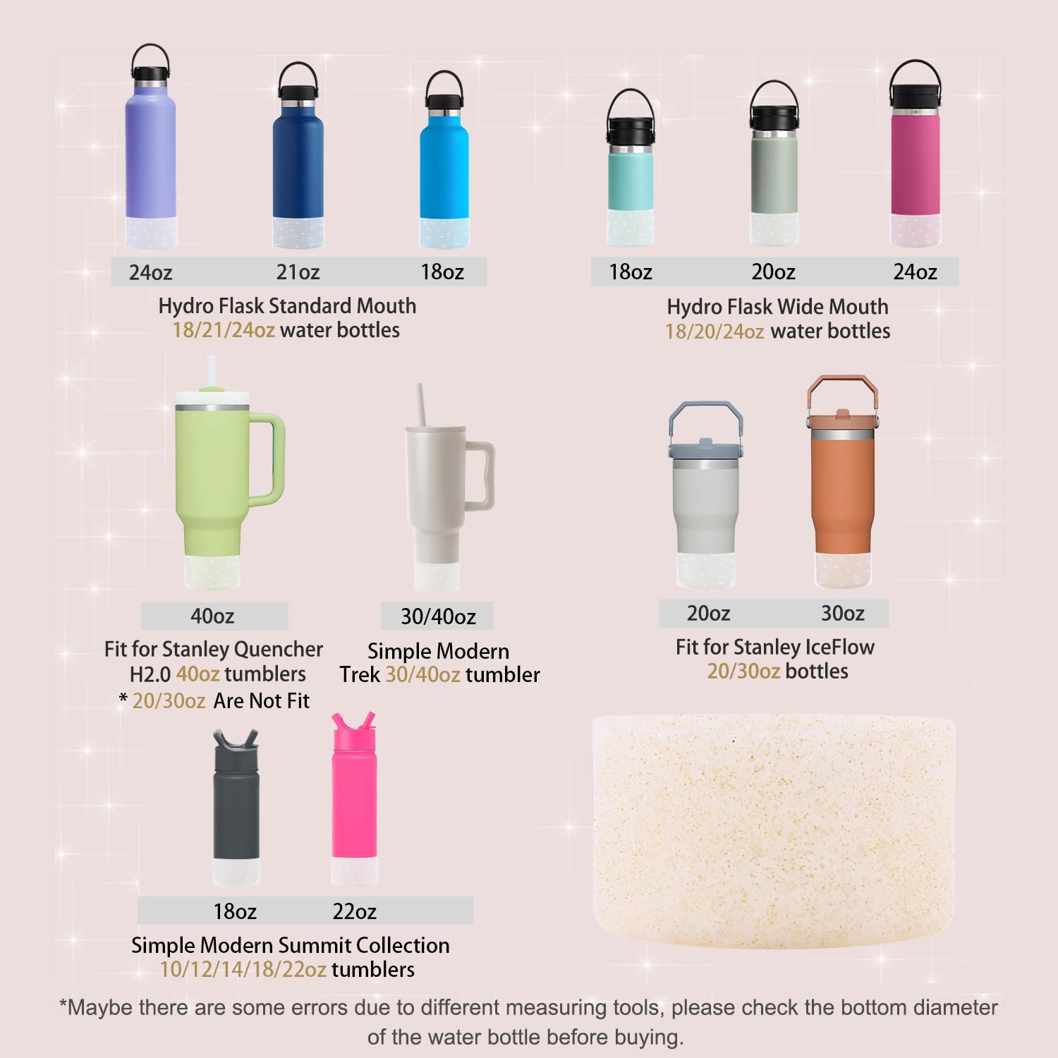 Worbss 2 Pack Silicone Boot Sleeve For Stanley Cup Accessories 40Oz & Hydro Flask 18-24Oz & Simple Modern Tumbler Glitter Anti S