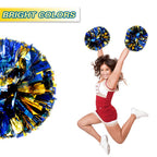 Lovecheer 2Pcs Pom Poms Cheerleading Blue And Gold Metallic Cheer Pom Poms With Baton Handle For Sports Team Spirit Party Cheeri