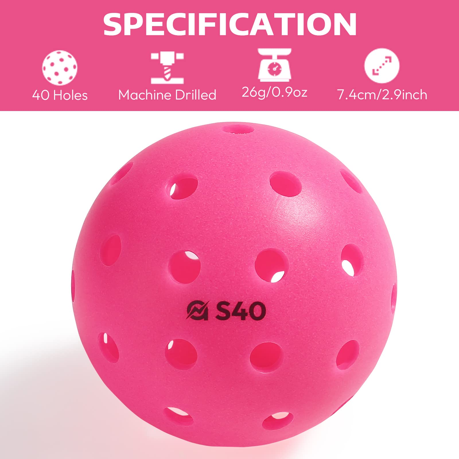 A11N S40 Outdoor Pickleball Balls- Usapa Approved, 3-Pack, Fuchsia
