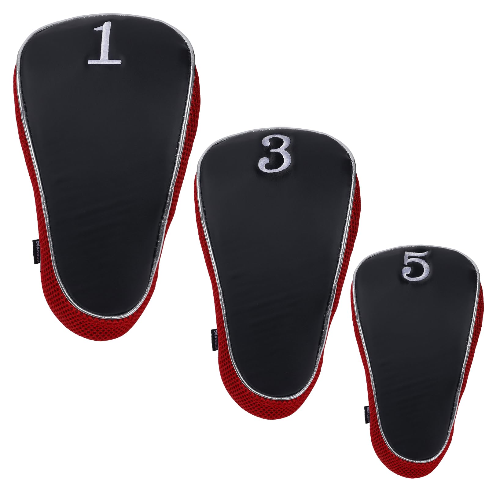Andux Golf 460Cc Driver Fairway Wood Club Head Covers Hook & Loop Set Of 3 Red