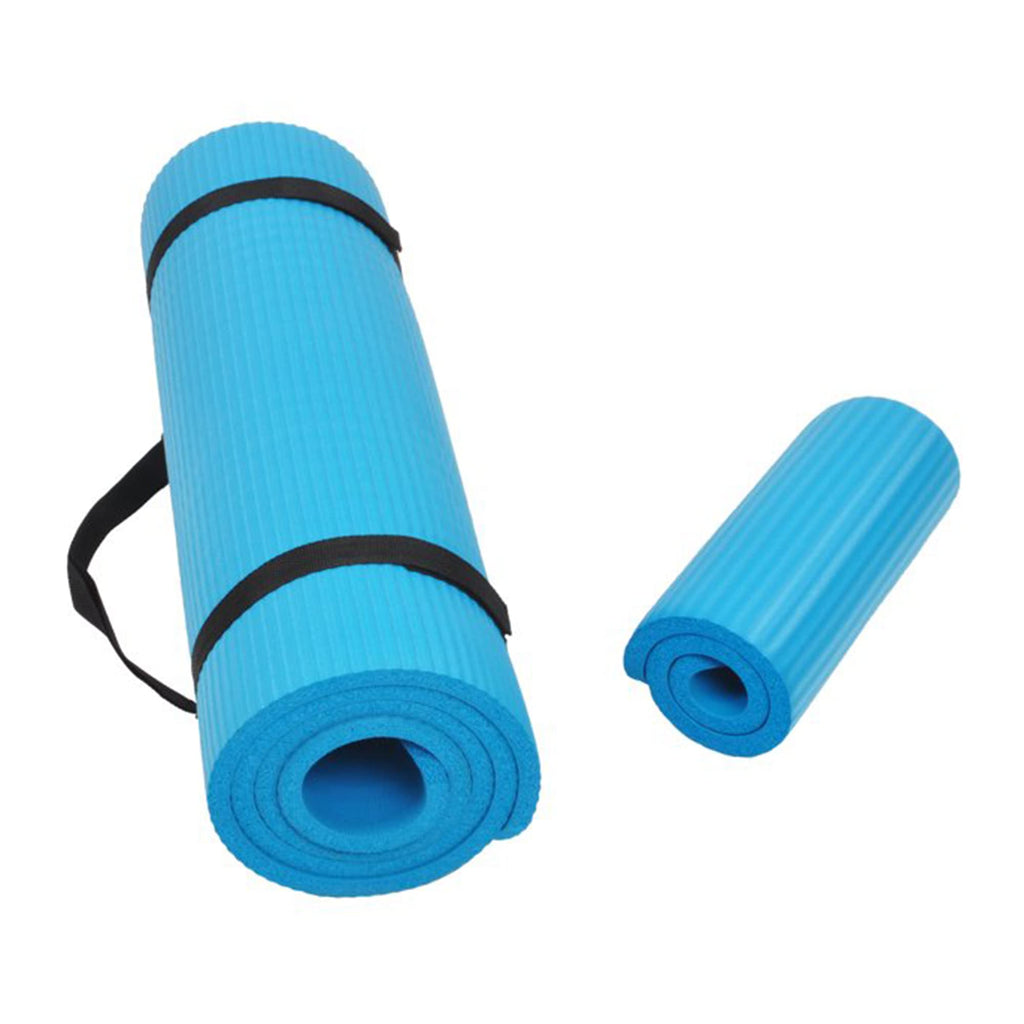 Fitvids All Purpose 1/2-Inch Extra Thick High Density Anti-Tear Exercise Yoga Mat And Knee Pad With Carrying Strap, Blue