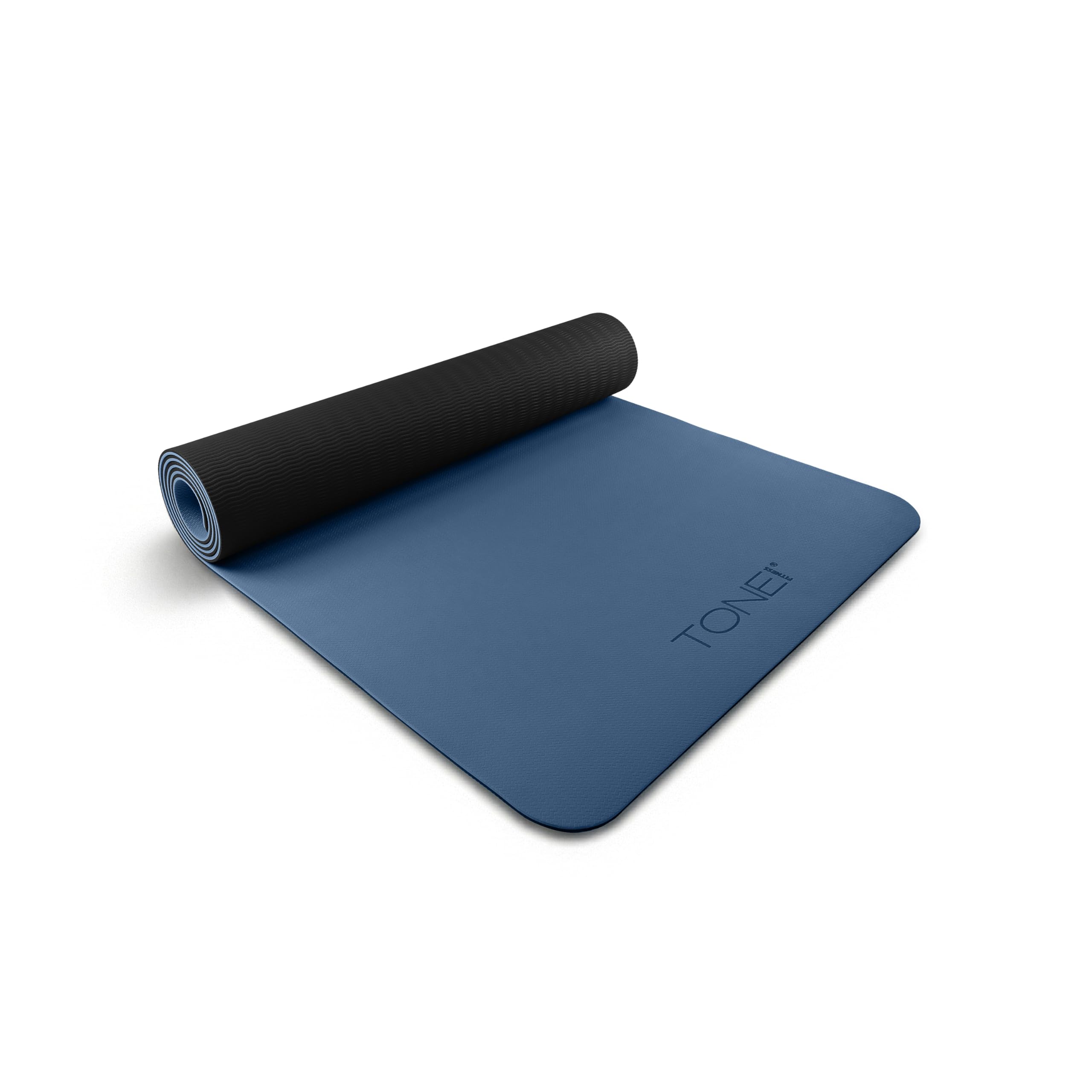 TONE Fitness Yoga Mat 1/4 Thick Non Slip Exercise & Pilates Mat for Home Workouts with Carrying Strap | V Pattern | Black/Blue