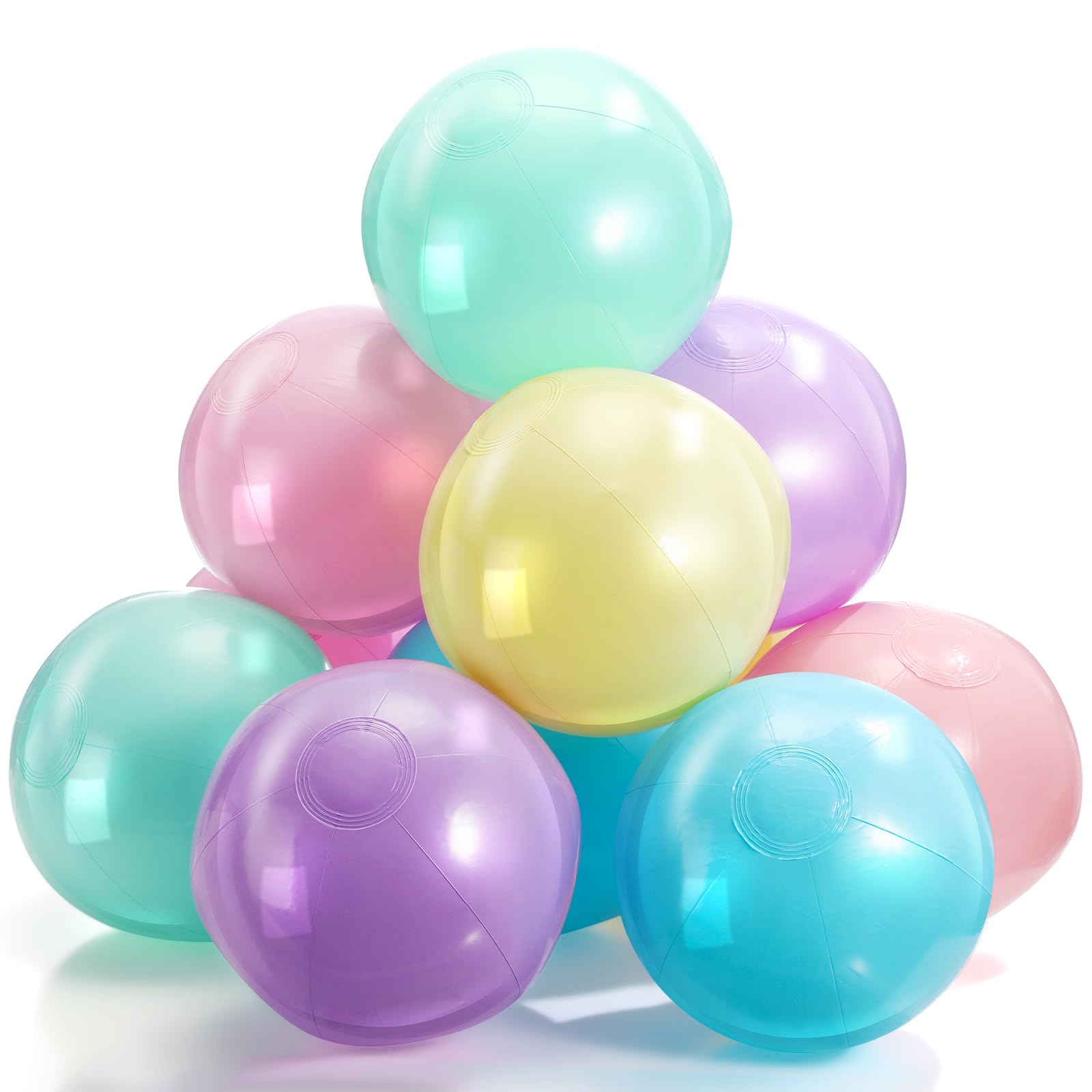 MiniInflat 12 Pcs Inflatable Beach Balls Bulk Macaron Color Jumbo Large Beach Balls Pool Game Toys for Summer Swimming Party Gam