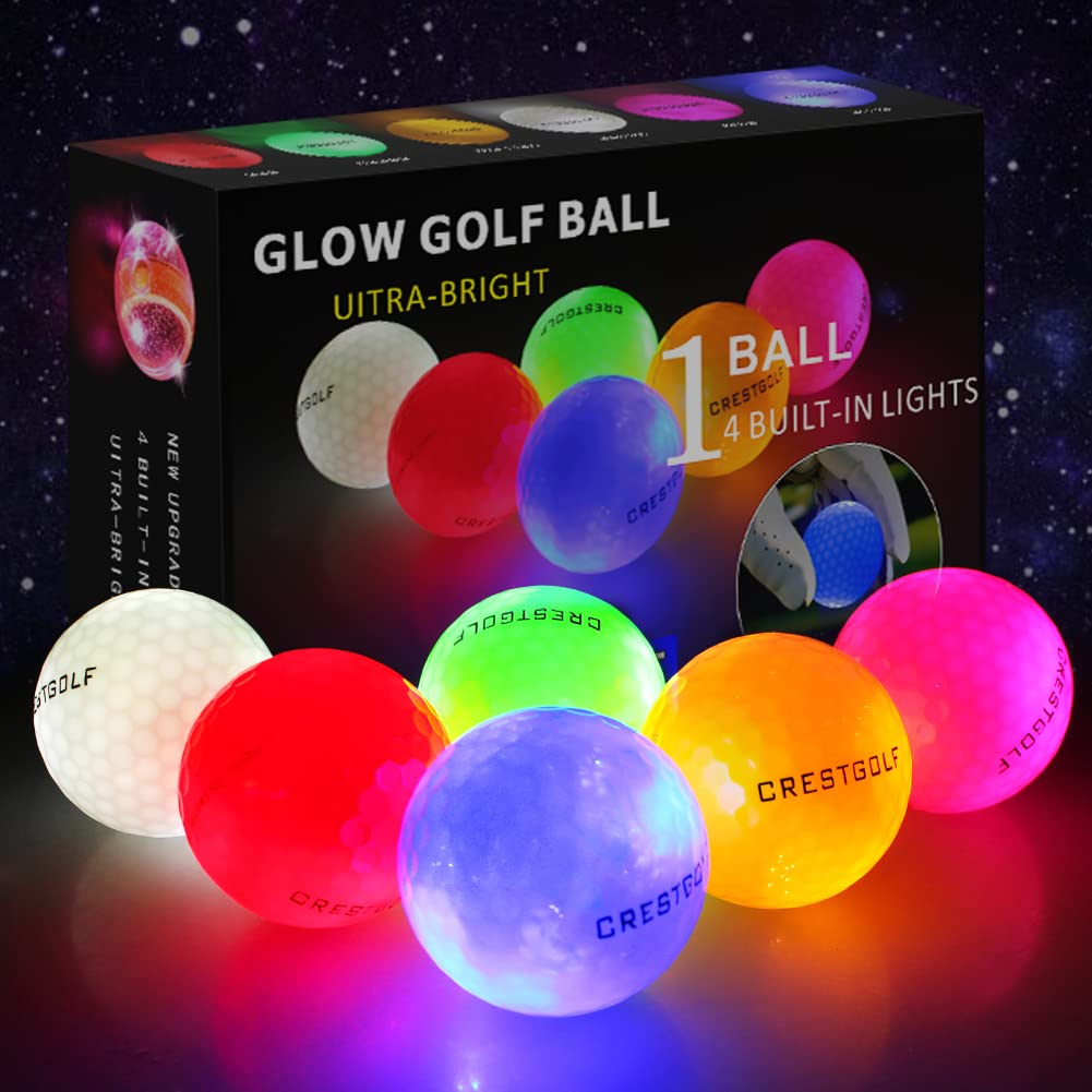 Crestgolf Glow In The Dark Golf Balls,Glow Golf Ball With 4 Light Sources Super Bright In Dark Light Up Led Golf Balls For Night
