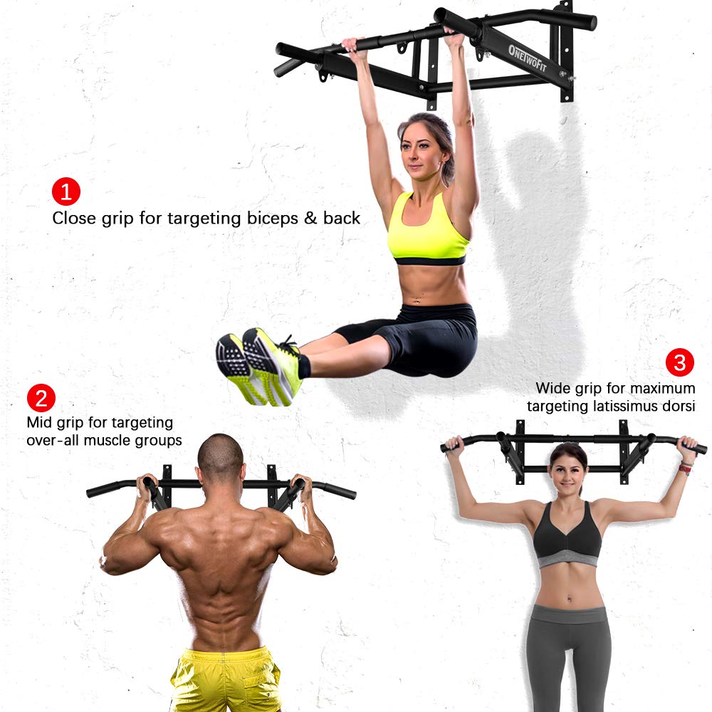 Onetwofit Wall Mounted Pull Up Bar With More Stable 6-Hole Design For Indoor And Outdoor Use, Maximum Weight 440 Lbs Ot103