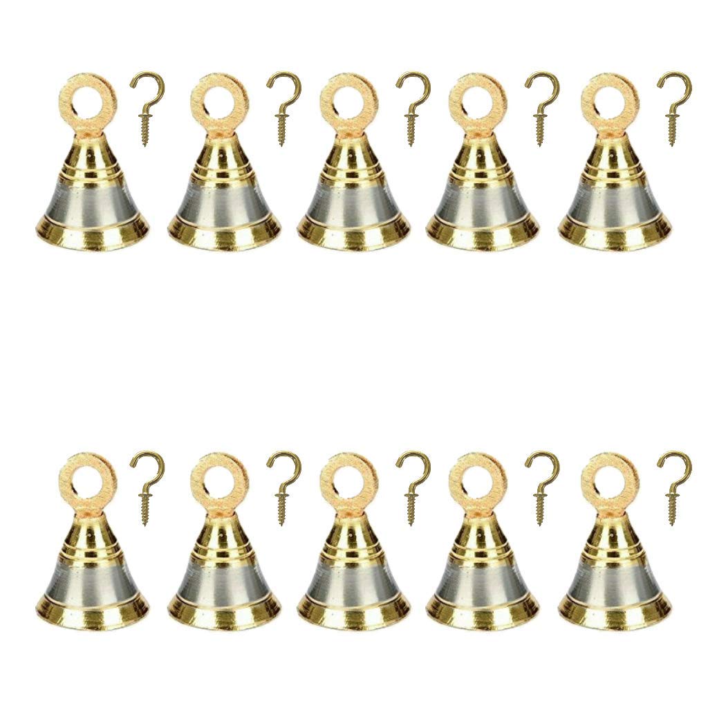 Sun Shield Decorative Brass Bell For Pooja Room, Silver Gold 50Mm, 2 Inch  Set Of 6 Pcs