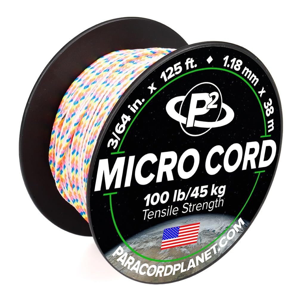 Paracord Planet Micro Paracord - Thin Braided Cord For Crafting, Fishing, And Diy Projects In 125 Ft Spools - Light Stripe