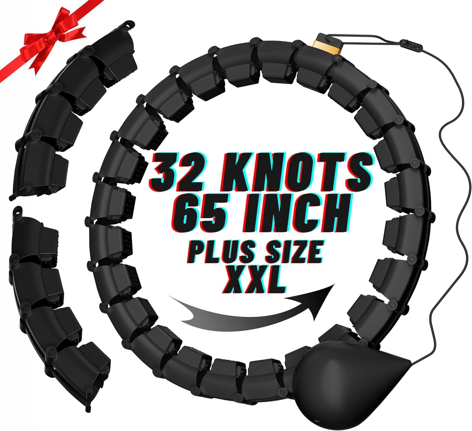 65inch 32 Knots Plus Size Quiet Weighted Hula, Smart Detachable Fitness Infinity Hoop, 2 in 1 Waist and Abdominal Weight Loss fo