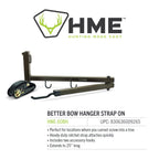 Hme Durable Easy-To-Attach Secure Better Tree Stand Bow Hanger Strap-On W/Two Accessory Hooks & Heavy-Duty Ratchet Strap - Exten