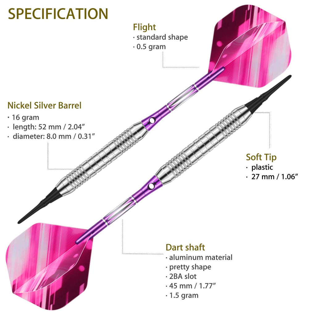 Sanfeng Soft Tip Darts Set For Electronic Dart Board - 16G Darts Barrel Plastic Tip With 50 Rubber O-Rings + 6 Shafts + Extra 50