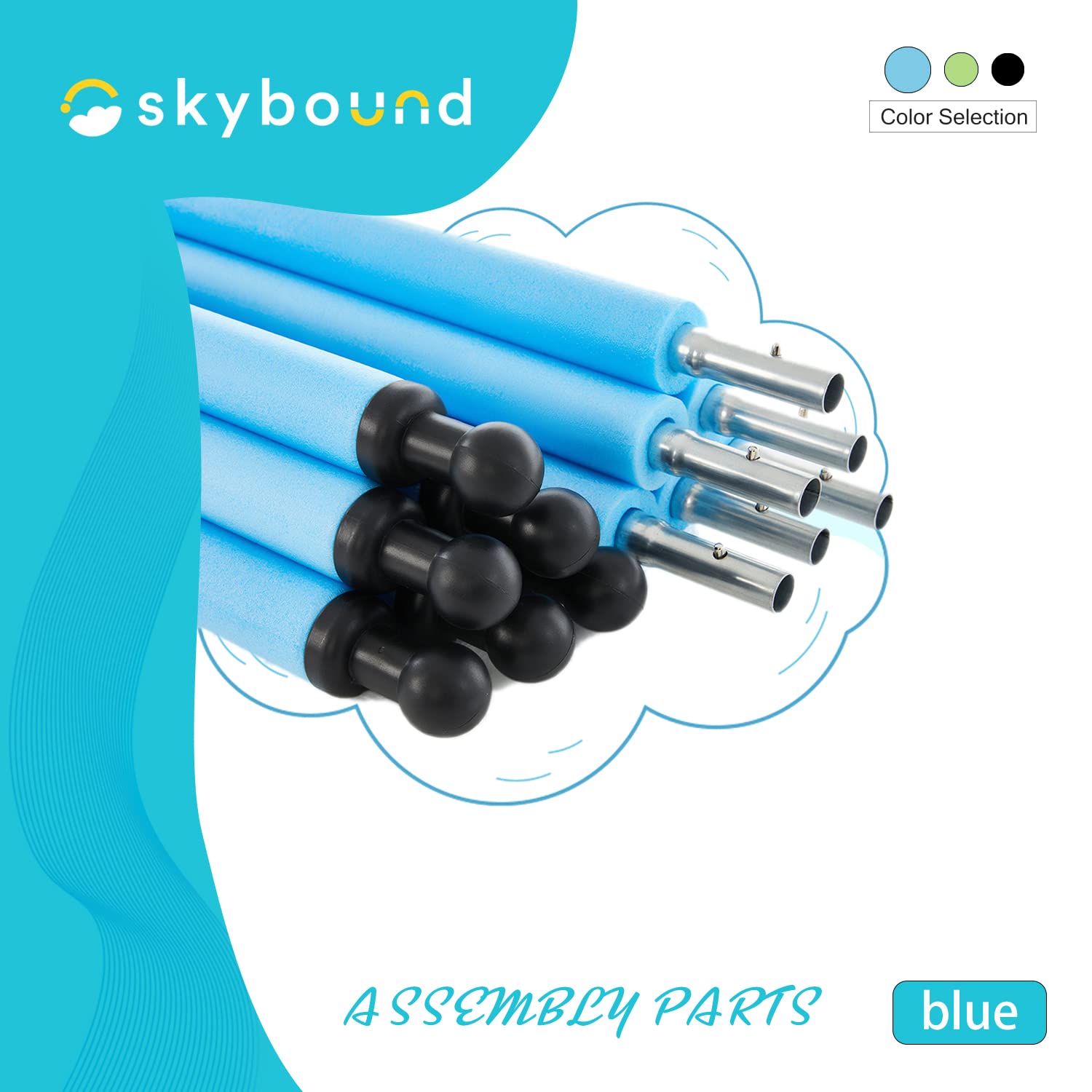 Skybound Universal Replacement Enclosure Poles And Hardware - Complete Set Of 6 Poles - Net Not Included - Blue