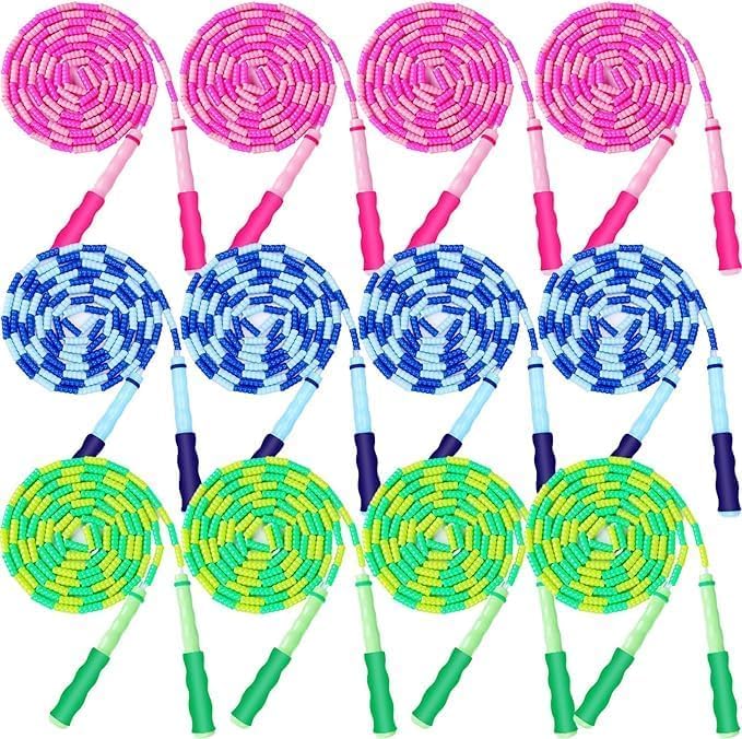 Grawun 12 Pack Jump Rope For Kids,Soft Beaded Jump Rope,Adjustable Length Tangle-Free Segmented Soft Beaded Skipping Rope,For Wo