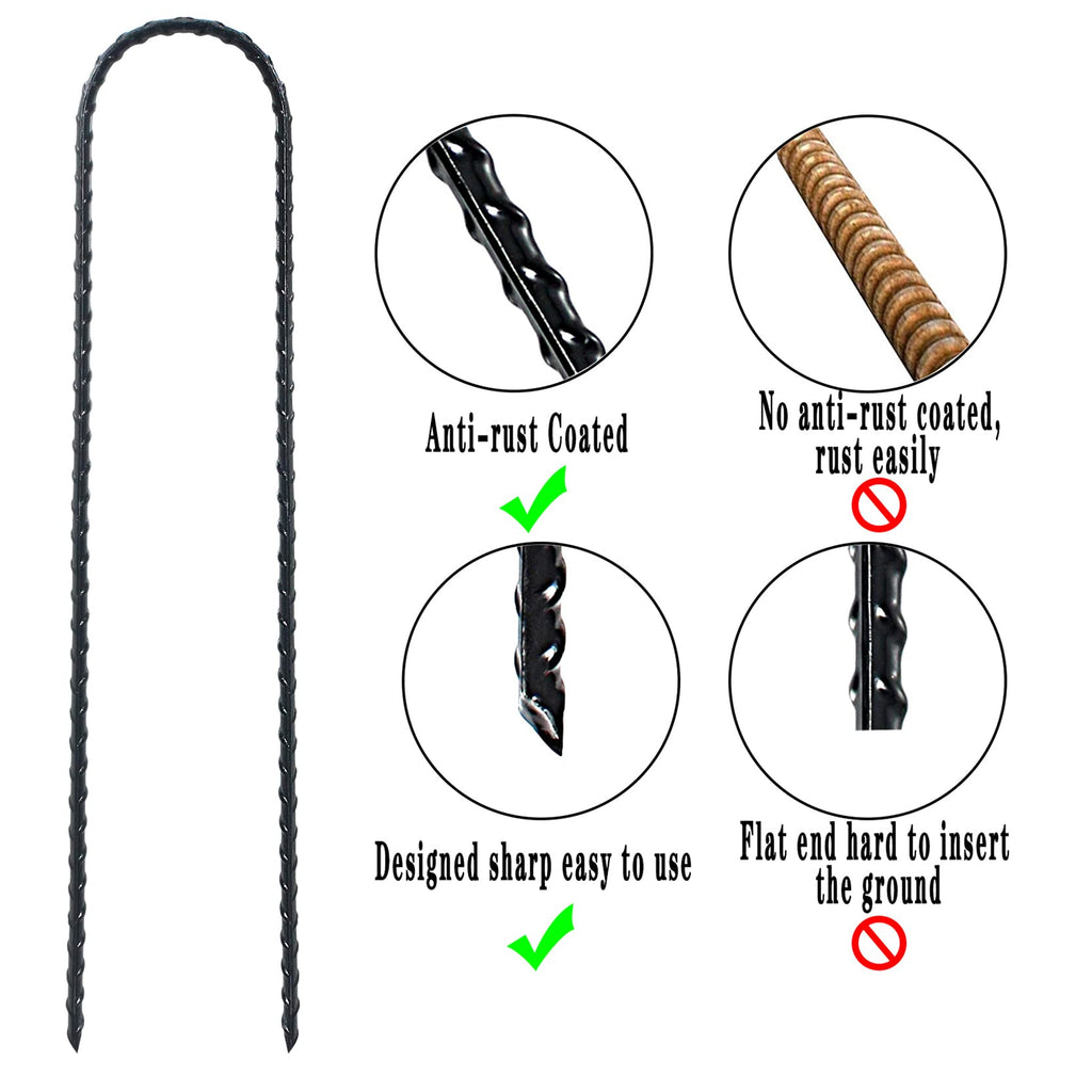 Trampolines Wind Stakes 24 Pack, 12 Inch Heavy Duty U Shaped Rebar Stake Ground Anchors Galvanized Steel Safety Trampoline Ancho