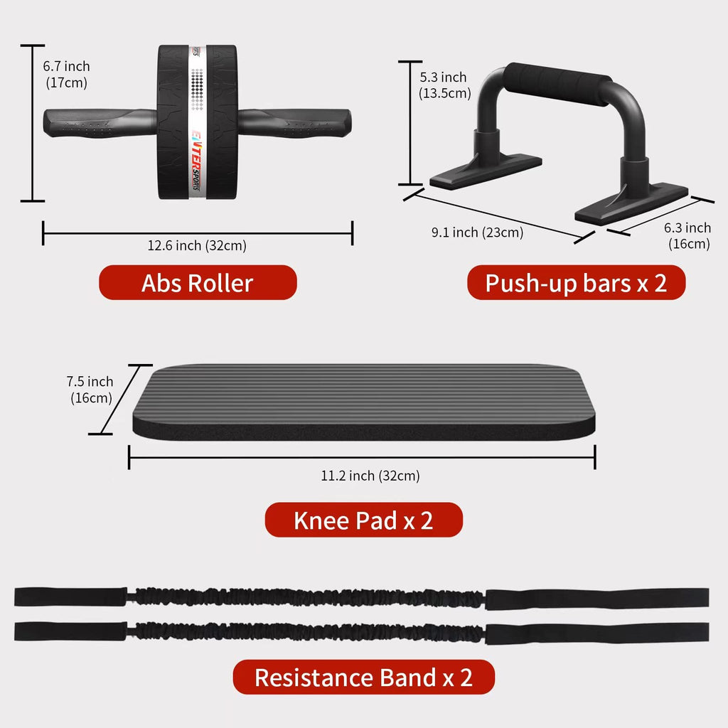 Entersports Abs Roller Wheel Kit, Exercise Wheel Core Strength Training Abdominal Roller Set With Push Up Bars, Resistance Bands