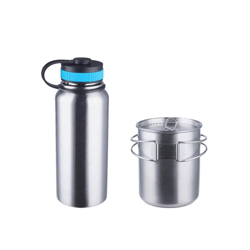 Gearland Canteen Stainless Steel Water Bottle With Nested Camping Cup And Lid For Bug Out Bag, Bushcraft Gear, Metal Canteen Wit
